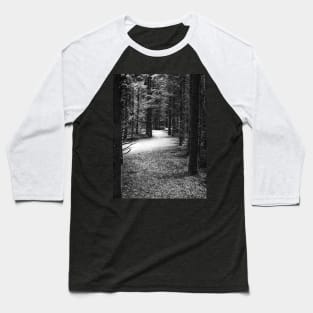 Photo of Mysterious Forest Trail Covered with Snow V1 Baseball T-Shirt